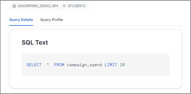 DataFrame executed as SQL query in Snowflake