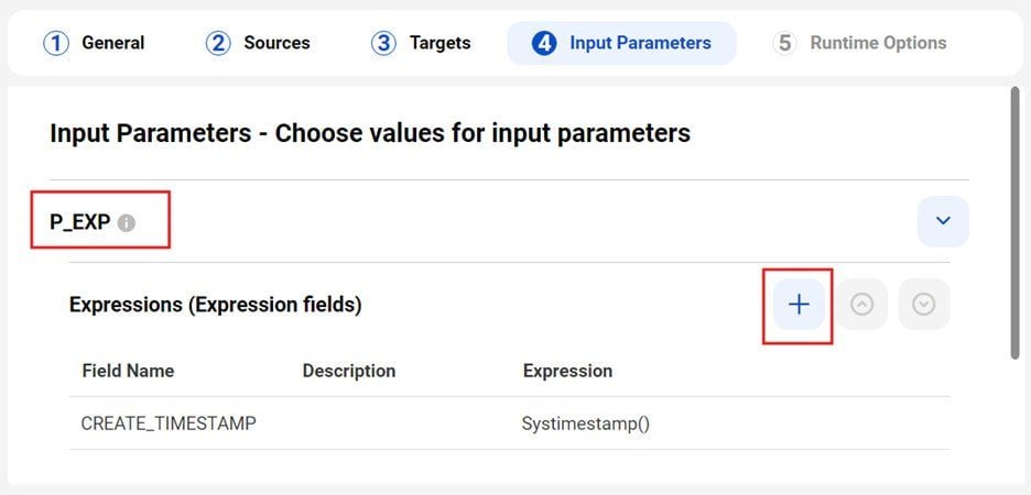 Input Parameters section in Mapping Task