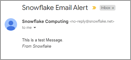 Email received from Snowflake