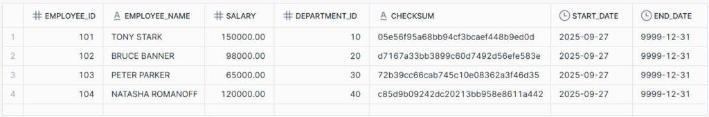 Dimension table after initial load