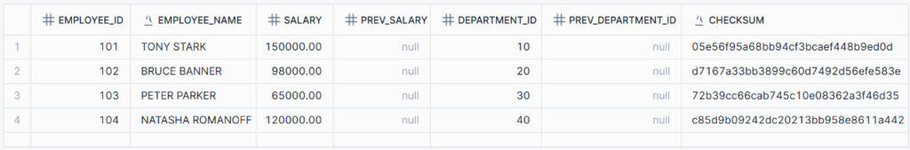 Dimension table after initial load