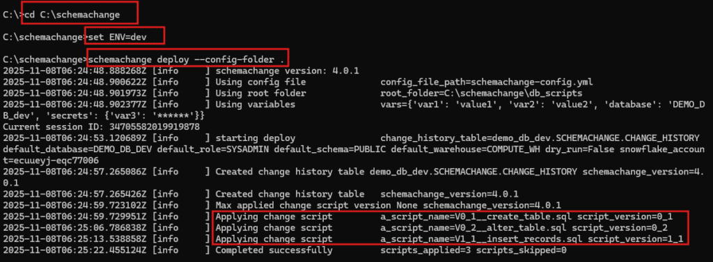 Executing SQL Scripts using schemachange